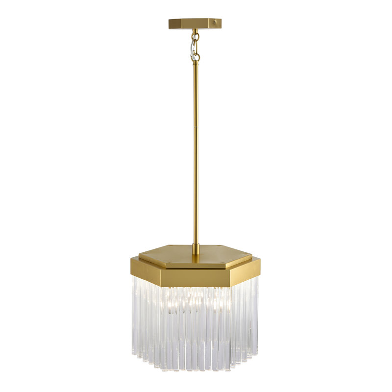 Kitt - Laiton brossé avec abat-jour en verre transparent, H 59,25 po x l 13,87 po x P 12,01 po, 3 lumières
