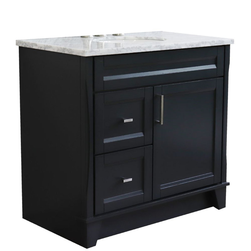 37'' Single Bathroom Vanity with White Carrara Marble Top, Dark Gray
