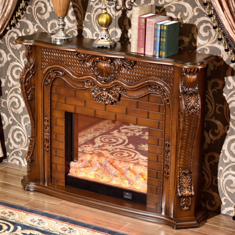 Solid Wood Electric Fireplace, Brown