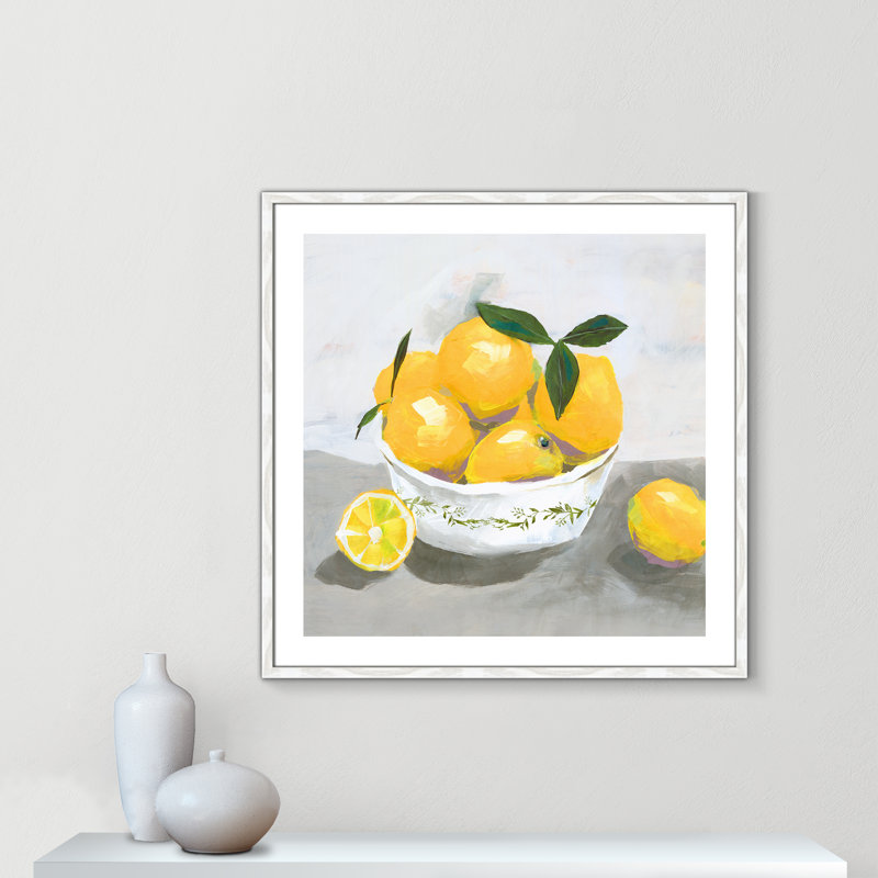Hayons Lemons par Isabelle Z - reproduction, Papier avec cadre en bois blanc, H 33,25 po x l 33,25 po x P 0,75 po
