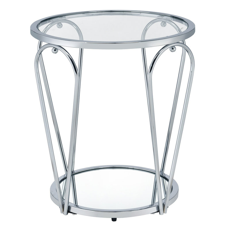 Table de bout ronde en verre Renea, Clair, Chrome chrome