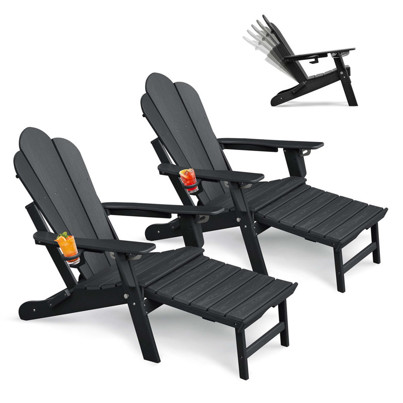 Chaise Adirondack pliante pour l'extérieur avec repose-pieds, Noir