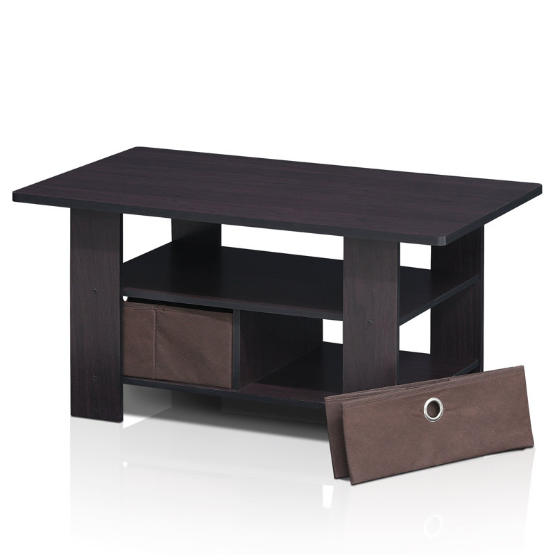 Table basse avec tiroir-bac Kenton, Plateau noyer foncé / base noyer foncé