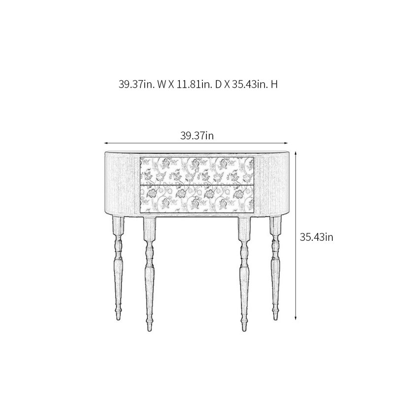 Console rétro avec 2 tiroirs, H 35,43 po x l 39,37 po x P 11,81 po