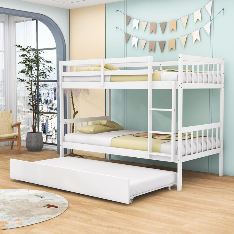 Davyan Twin Over Twin Wood Bunk Bed with Twin Trundle, White