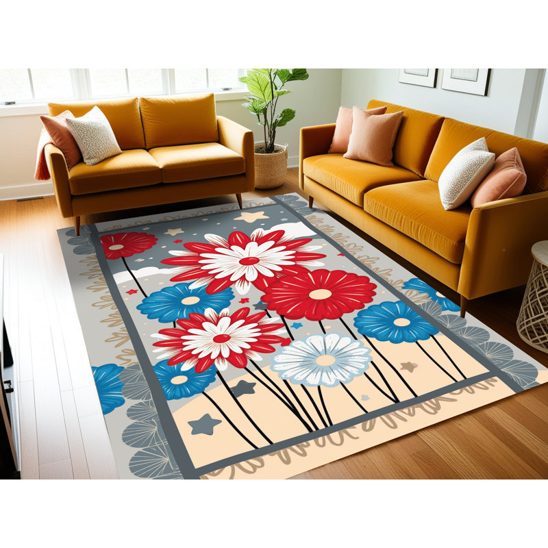 East Urban Home Washable Indepence Day Firecraker Summer Holiday Rug, Rectangle 3' x 5'