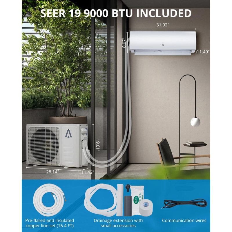 Mini climatiseur à deux blocs de 9 000 BTU avec chauffage et télécommande, 115