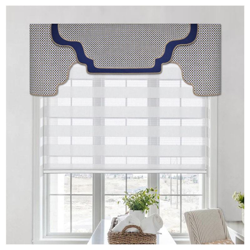 Gray and Floral Cotton Arched Valance Kit with Rod Pocket