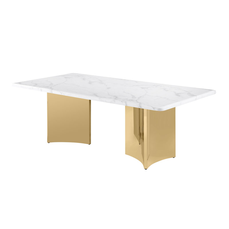 Table de salle à manger en marbre blanc avec base en acier inoxydable, Doré
