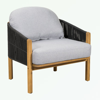 Fauteuil club d'extérieur en bois avec coussin
