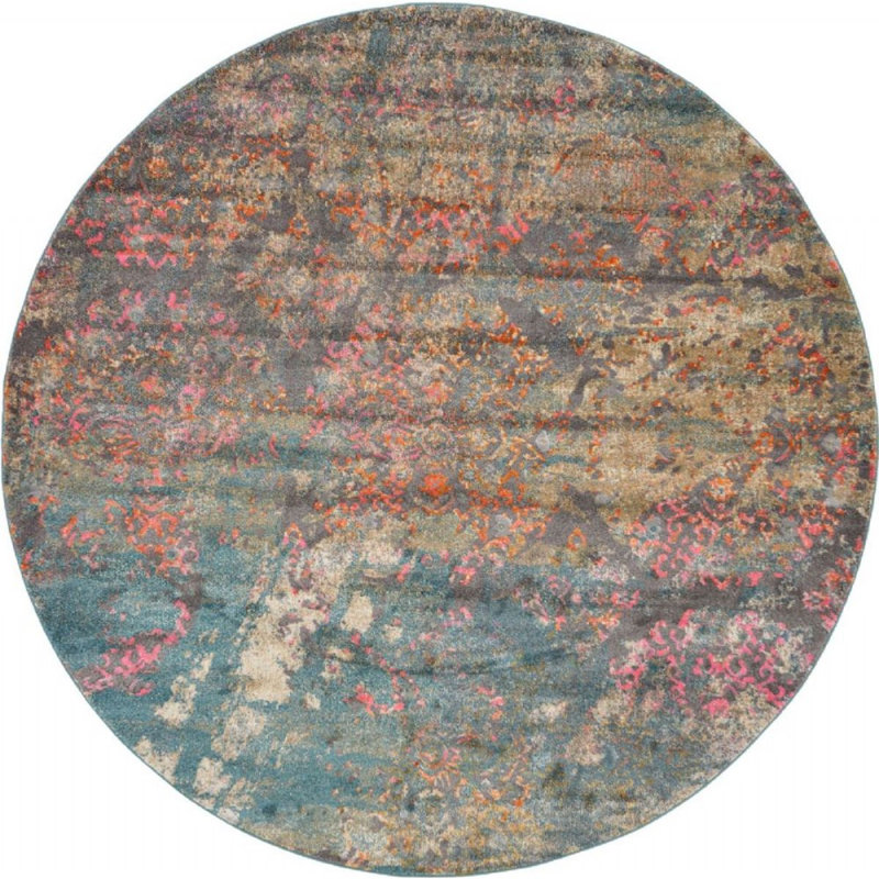 Tapis décoratif vert foncé à motif oriental Mumford, Rond 6 pi