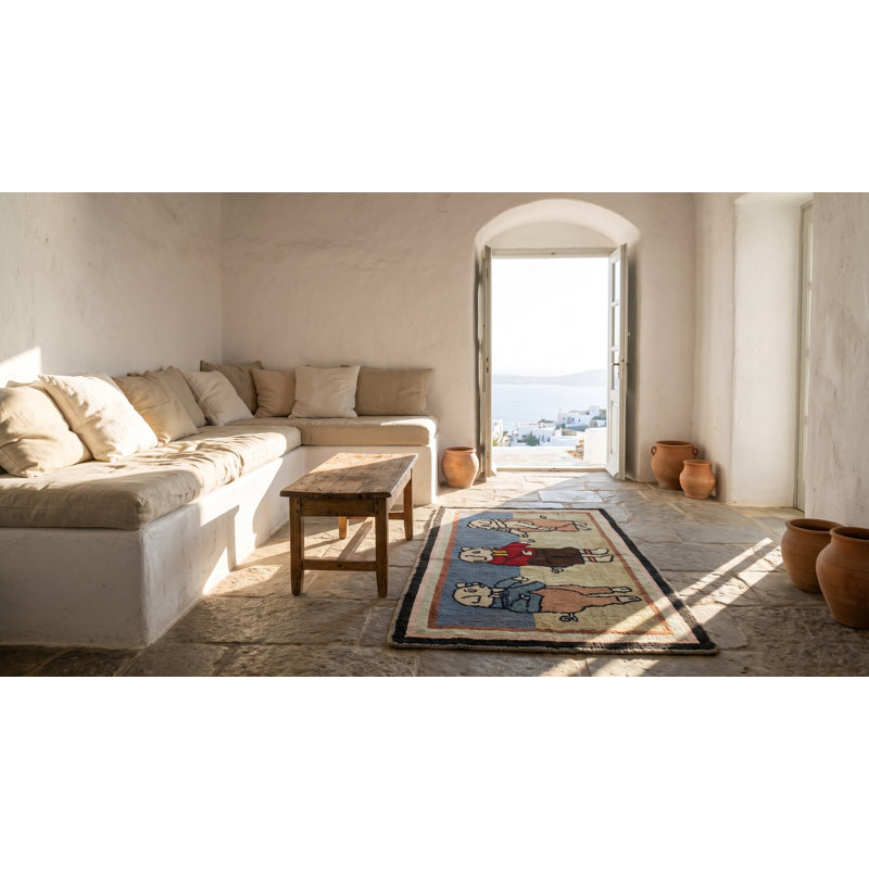 Tapis antique en laine crocheté multicolore à petits pois 3