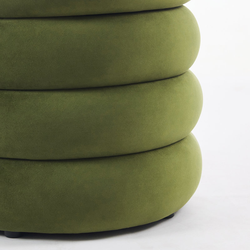 Repose-pieds rond avec rangement en velours / lin Leiani, Velours vert