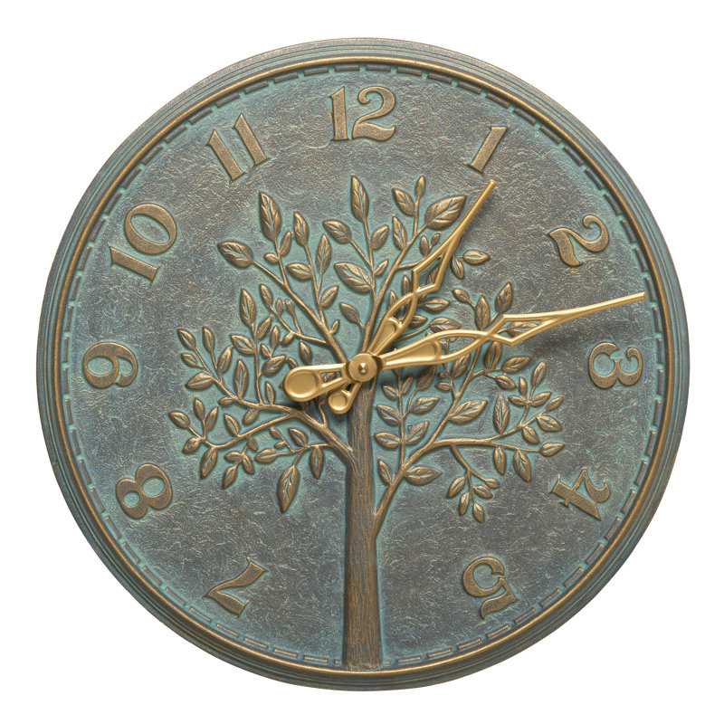 Horloge murale arbre de vie 16 po, Bronze, vert-de-gris