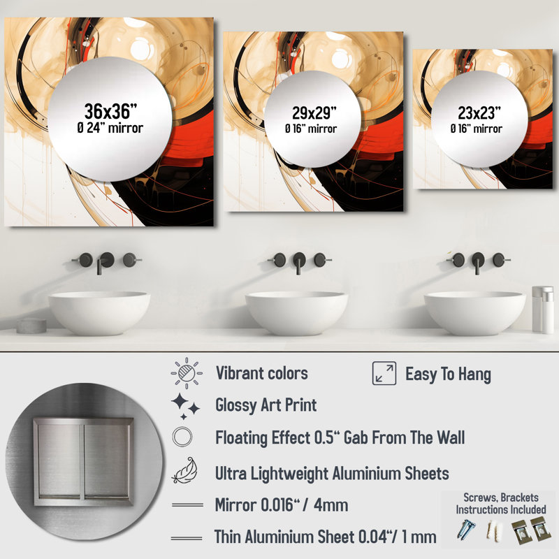 Conversations of the Earth Dynamic Shapes V - formes abstraites grand miroir carré pour décoration murale, 29 po x 29 po