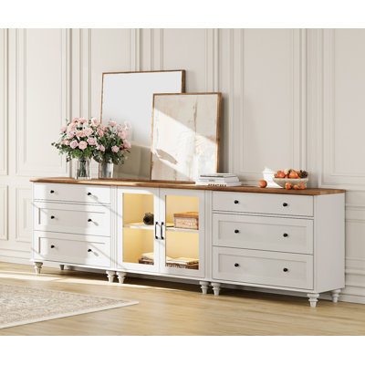 Dresser For Bedroom With 6 Drawer &2 Glass Door, Mid Century Modern Kids Dressers With Wide Chest Of Drawers, Large Closet Storage Organizer For Nurse -  Alcott HillÂ®, A4ED6106954D4C41B68A1A02A6778F99