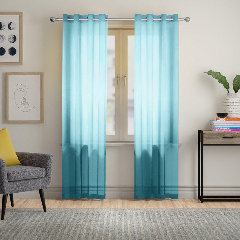 Carlyssia Semi Sheer Curtain Single Panel, Blue, 52" W x 84" L