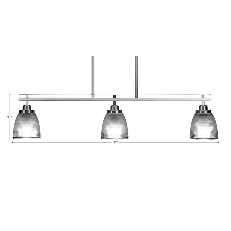 Agnon 3 Light Island Light Shown With 5" Clear Ribbed Glass, Nickel brossé