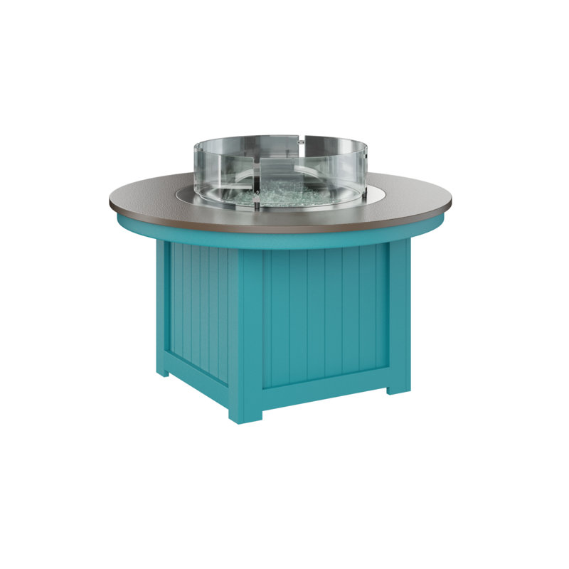 Berlin Gardens Donoma Round Fire Pit Table, 25" H x 44" W x 44" D, Hammered Top Bronze with Aruba Blue Base