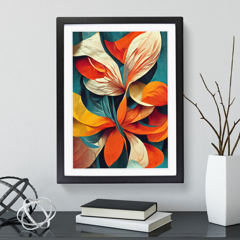 XV1022-262X Abstract Floral No.1 - Single Picture Frame Print, Black, 64cm H x 46cm W x 2cm D