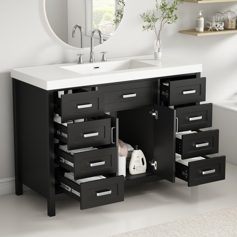 Meuble-lavabo 48 po avec lavabo en résine, Noir