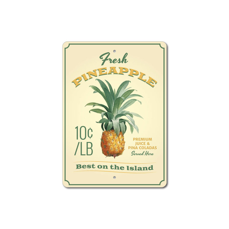 Plaque en aluminium ananas, H 18 po x l 12 po x P 0,06 po