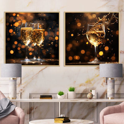 Champagne céleste - ensemble de 2 collages carrés cocktail