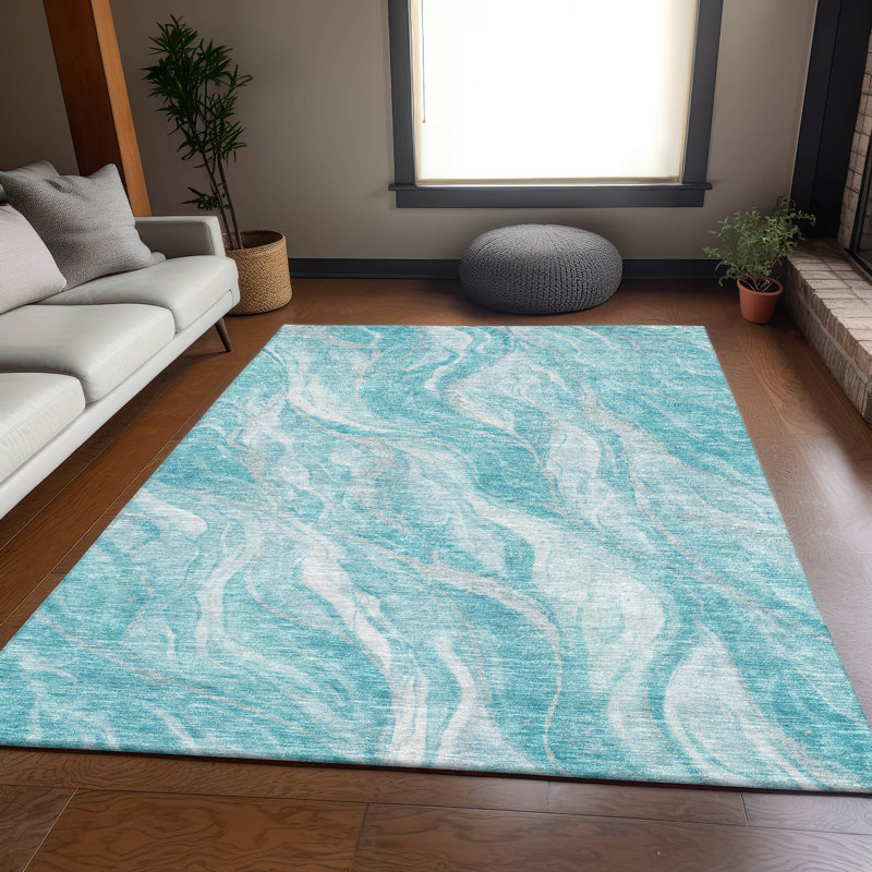 Premium Machine Washable Prisco Teal Rug, Rectangle 8' x 10'