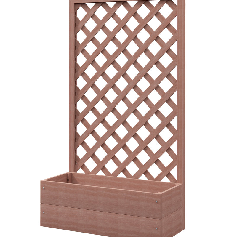 Freestanding Trellis Garden Bed, Oxygenating For Veggies, 29.5"X13.25"X53.25", Brown Raised Veggie Box With Trellis, Draining Gap,