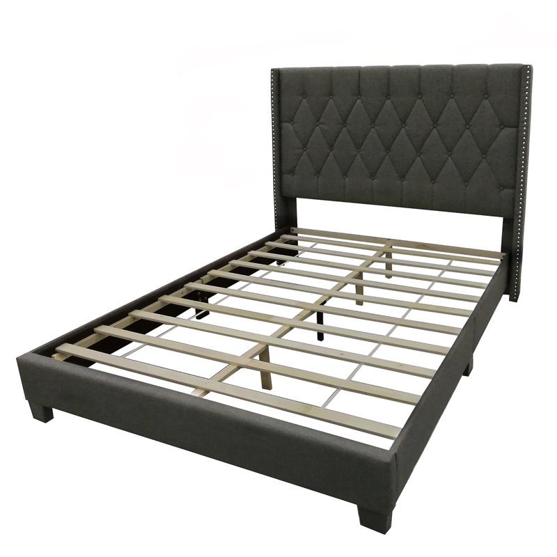 Joshual Upholstered Fabric Tufted, Platform Bed, Fully Slates in Balck, Queen
