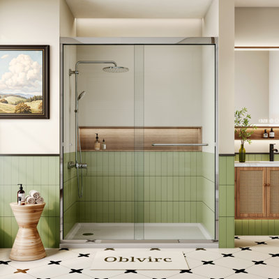 Porte de douche coulissante double semi-sans cadre en chrome de 44 po à 48 po x H 76 po avec verre trempé transparent certifié GSC de 1/4 po (6 mm) KAVRTON