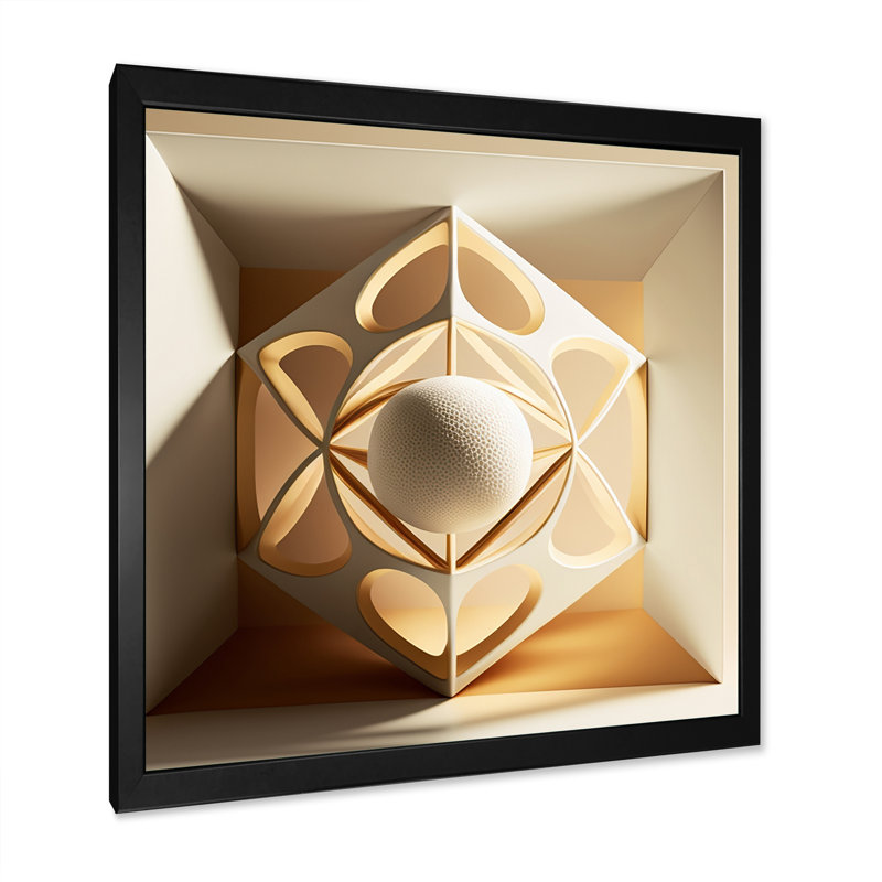 " Monochrome Sacred Geometry I ", Black Picture Framed Canvas, 16" W x 16" H