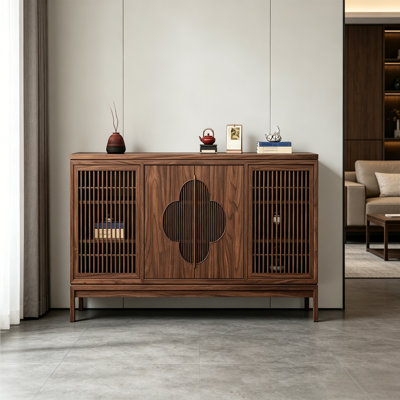 New Chinese Style Walnut Lattice Buffet Table