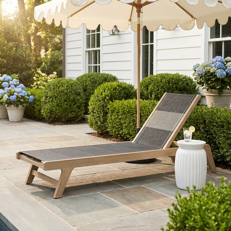 Doritta Outdoor Teak Solid Wood Single chaise, Washed Brown