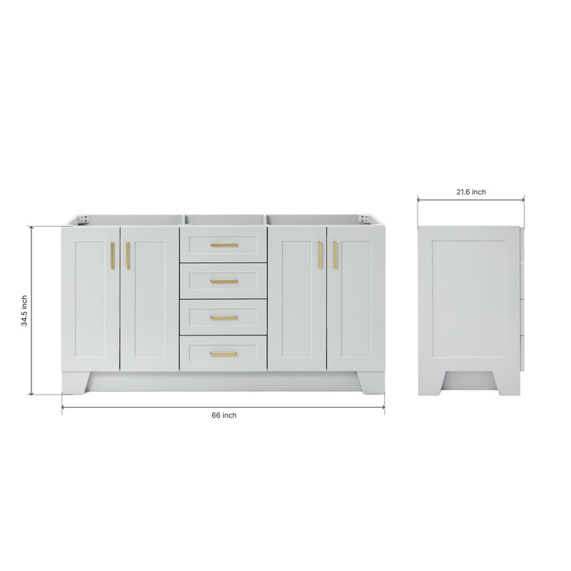 66'' Double Bathroom Vanity Base Only, Gray