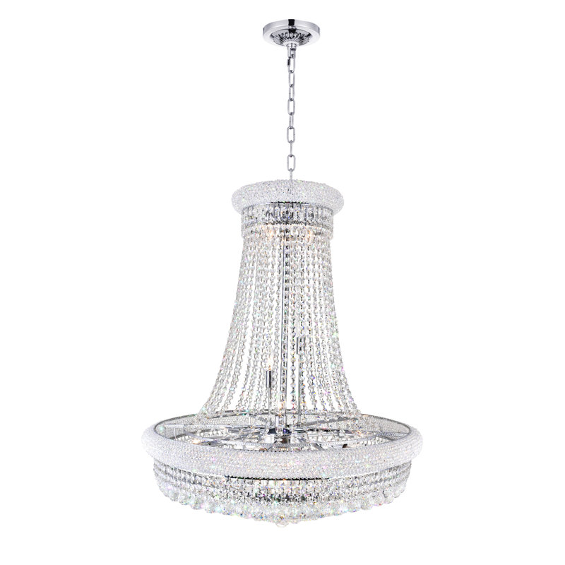 Crystal 32" Chrome Chandelier for Dining Rooms Living Rooms Great Rooms Foyers, 19-Light with E12 Bulb Base, Polished Chrome