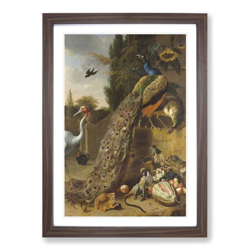 Peacocks by Melchior D'Hondecoeter - Picture Frame Painting, 65cm H x 48cm W x 2cm D, Walnut Framed