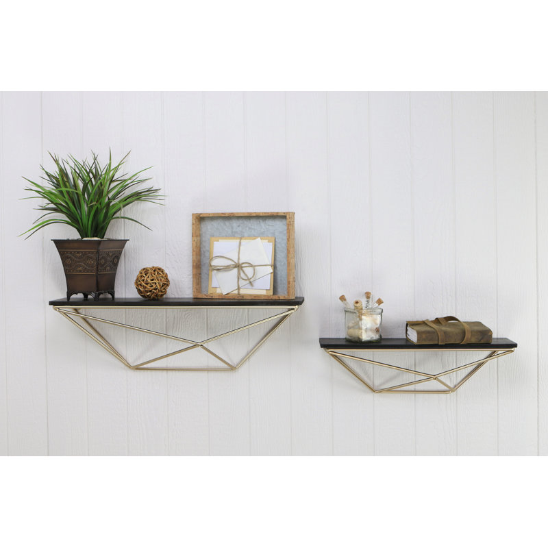 2 Piece Fir Bracket Shelf, Gold/Black Painted