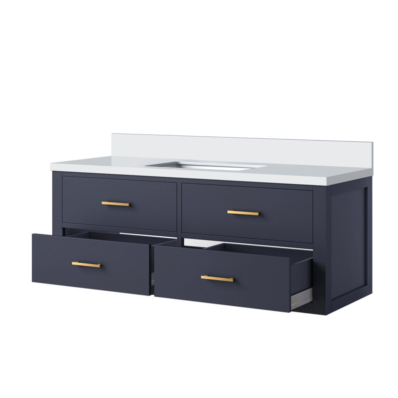 Meuble-lavabo simple 48 po X P 22 po D, avec plateau en quartz blanc, Bleu, Doré, 48"
