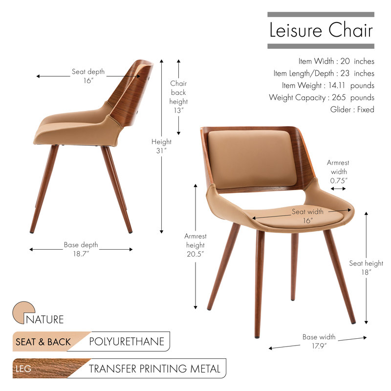 Basil Faux Leather Mid-Century Dining Chair, Natural
