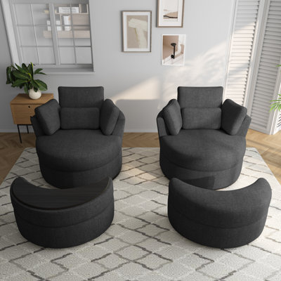 Upholstered Swivel Lounge Armchair With Storage Ottoman(Set of 2)