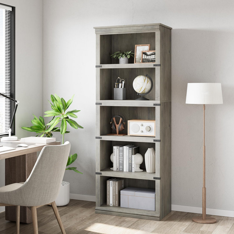 Cupar Bookcase, Gray, 67.4" H x 31.4" W x 12.7" D