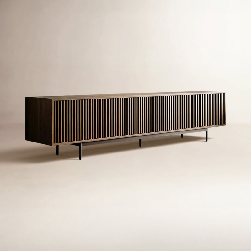 Meuble télé moderne Mid-Century, H 21,26 po x l 95 po x P 18,89 po, Noyer