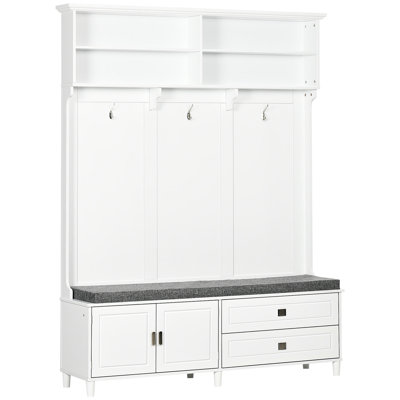 Hall Tree With Storage Bench, Entryway Bench With Coat Rack, Accent Coat Tree With Storage Shelves, Cabinet And Drawers For Hallway, Mudroom