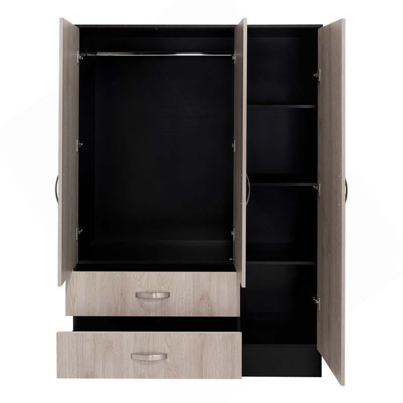 Armoire à miroir en miroir, chambre à coucher, noir / gris clair