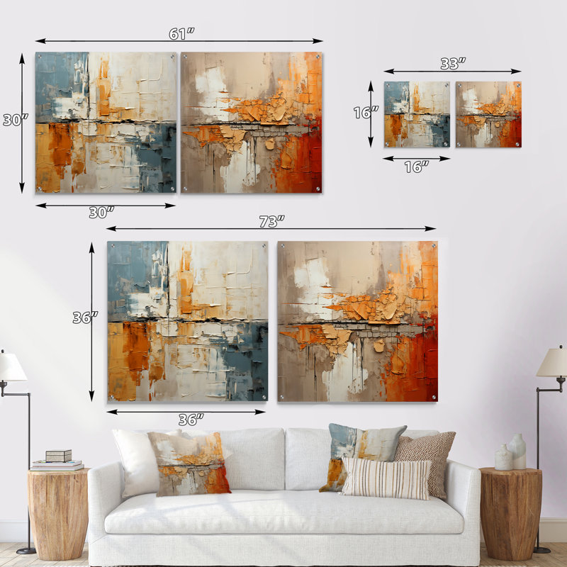 Chesten - Ensemble de 2 peintures murales abstraites en acrylique, H 16 po x l 33 po