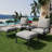 5-Piece Outdoor Bistro Set with Swivel Rocker Patio Chairs, Ottomans, and Coffee Table-229307991