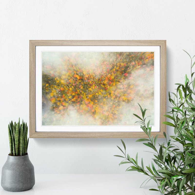Mist over the Forest - Picture Frame Graphic Art Print, 45cm H x 63cm W x 2cm D, Oak Framed