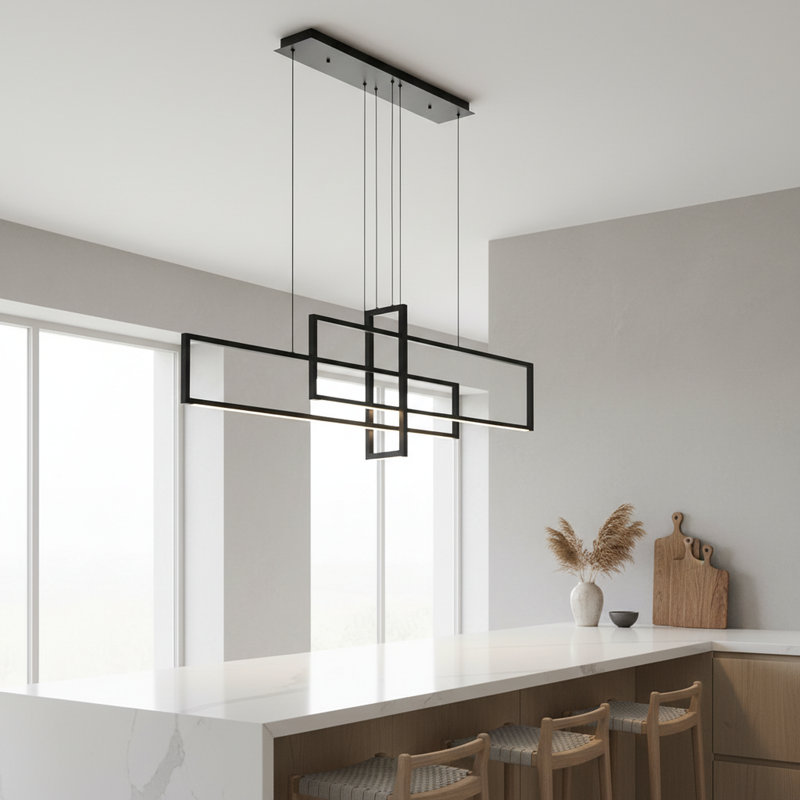 Devontaye 3-Light Square / Rectangle Chandelier Kitchen Island Lighting with Remote Control, 17.7"H x 63"W x 7.87"L