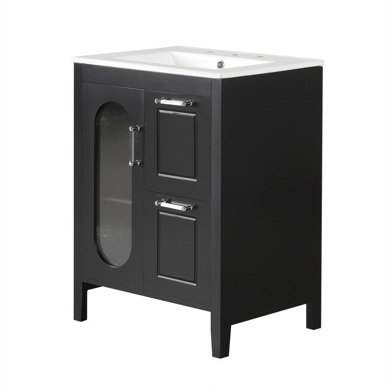 24" Single Bathroom Vanity with Sink,Black, Black